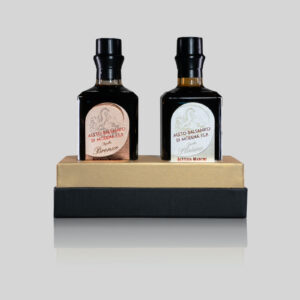 Aceto Balsamico di Modena I.G.P. – Elegante confezione “Duetto” Bronzo & Platino